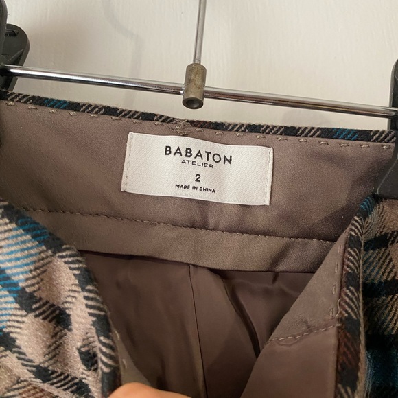 Aritzia Babaton wool blend brown tartan pants - Picture 2 of 3